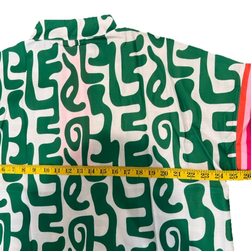 Boutique Stripe Trim Abstract Zip Short Sleeve Top Womens Size 2X - Picture 5 of 7